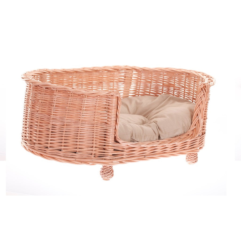 Esoria Rieten honden- en kattenmand met beige kussen