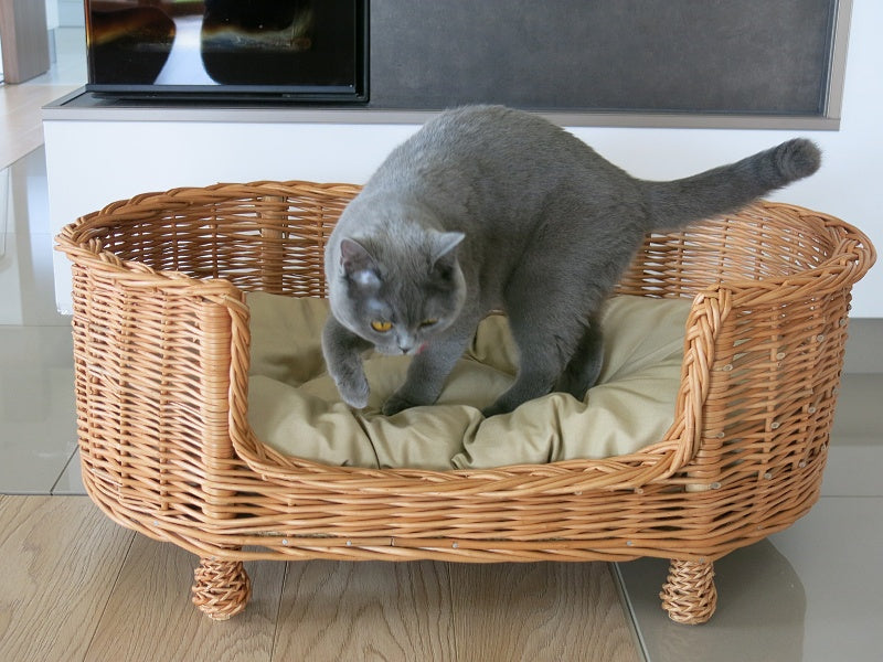 Esoria Rieten honden- en kattenmand met beige kussen