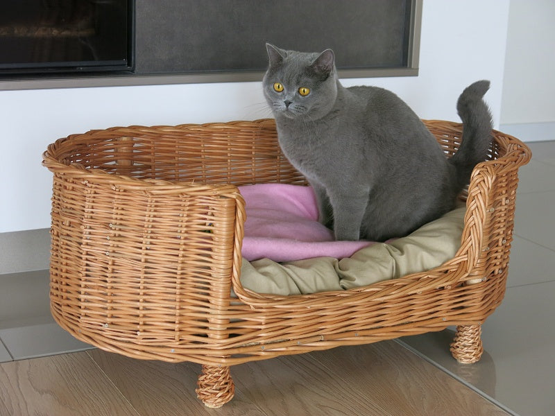 Esoria Rieten honden- en kattenmand met beige kussen