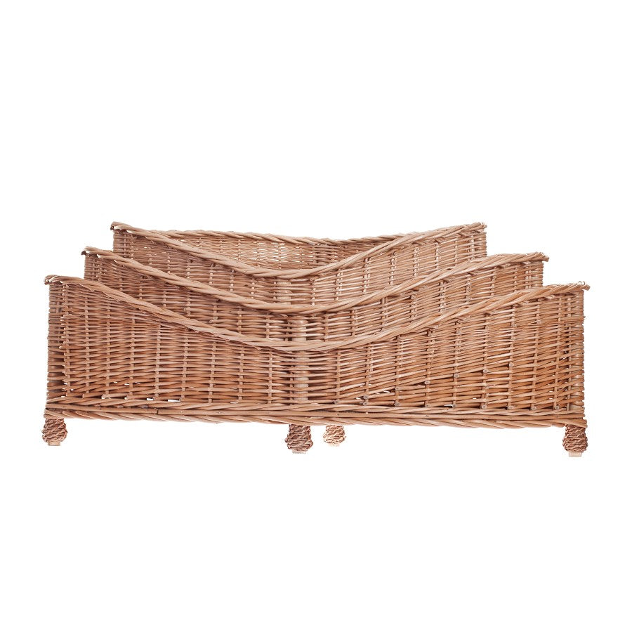 Evania wicker pet bed basket for dogs and cats with low entry, elevated on legs TheWickerStories