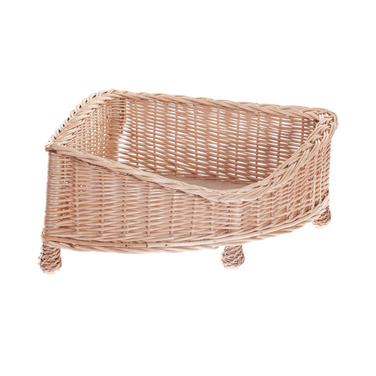 Evania wicker pet bed basket for dogs and cats with low entry, elevated on legs TheWickerStories