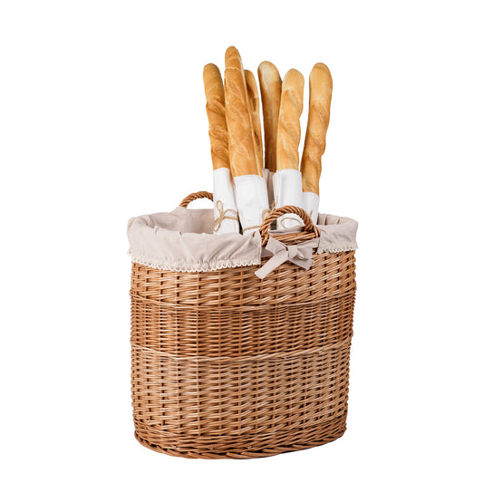 Celia decorative wicker storage basket with beige trim TheWickerStories