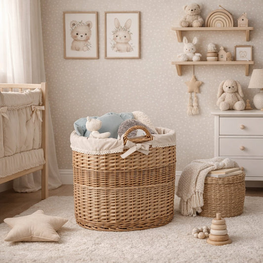 cesto decorativo em vime para arrumação com acabamento bege