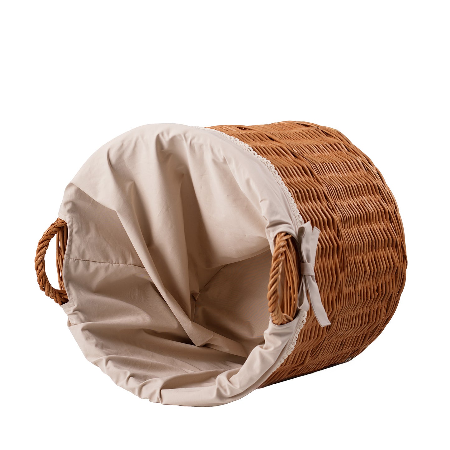 Bawira Weidenkorb zur Aufbewahrung mit beigem Besatz TheWickerStories