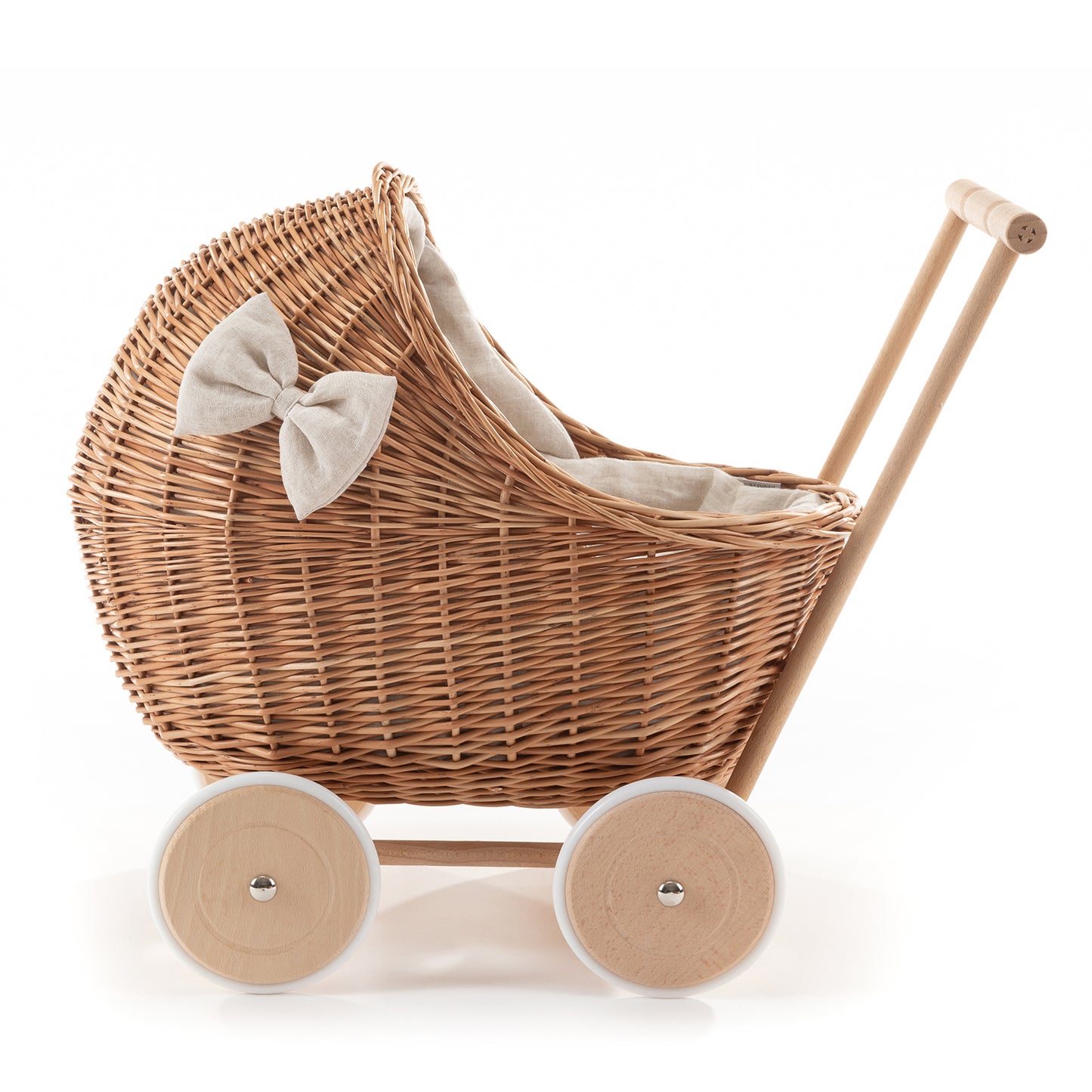 Desayer Rieten poppenwagen met witte voering, inclusief dekentje en kussentje en handvat