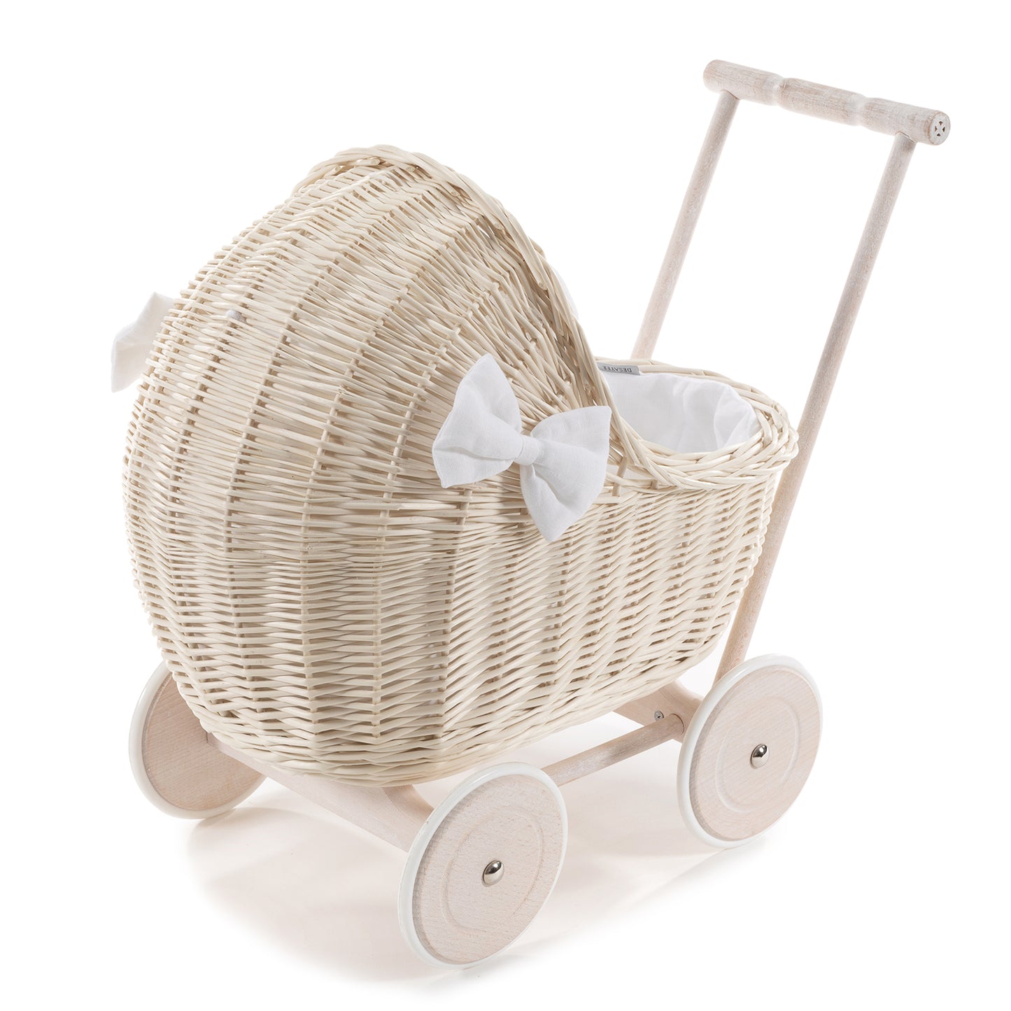 Desayer Rieten poppenwagen met witte voering, inclusief dekentje en kussentje en handvat