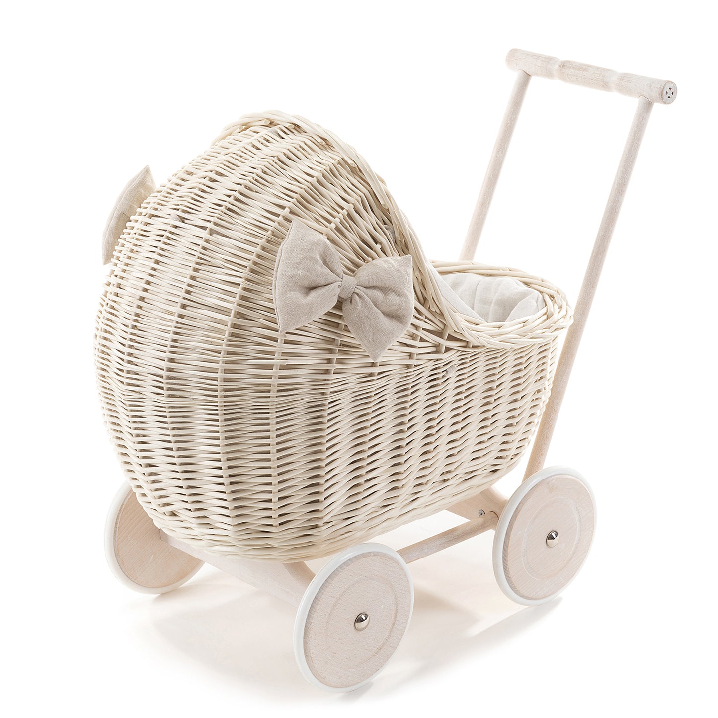 Desayer Rieten poppenwagen met witte voering, inclusief dekentje en kussentje en handvat