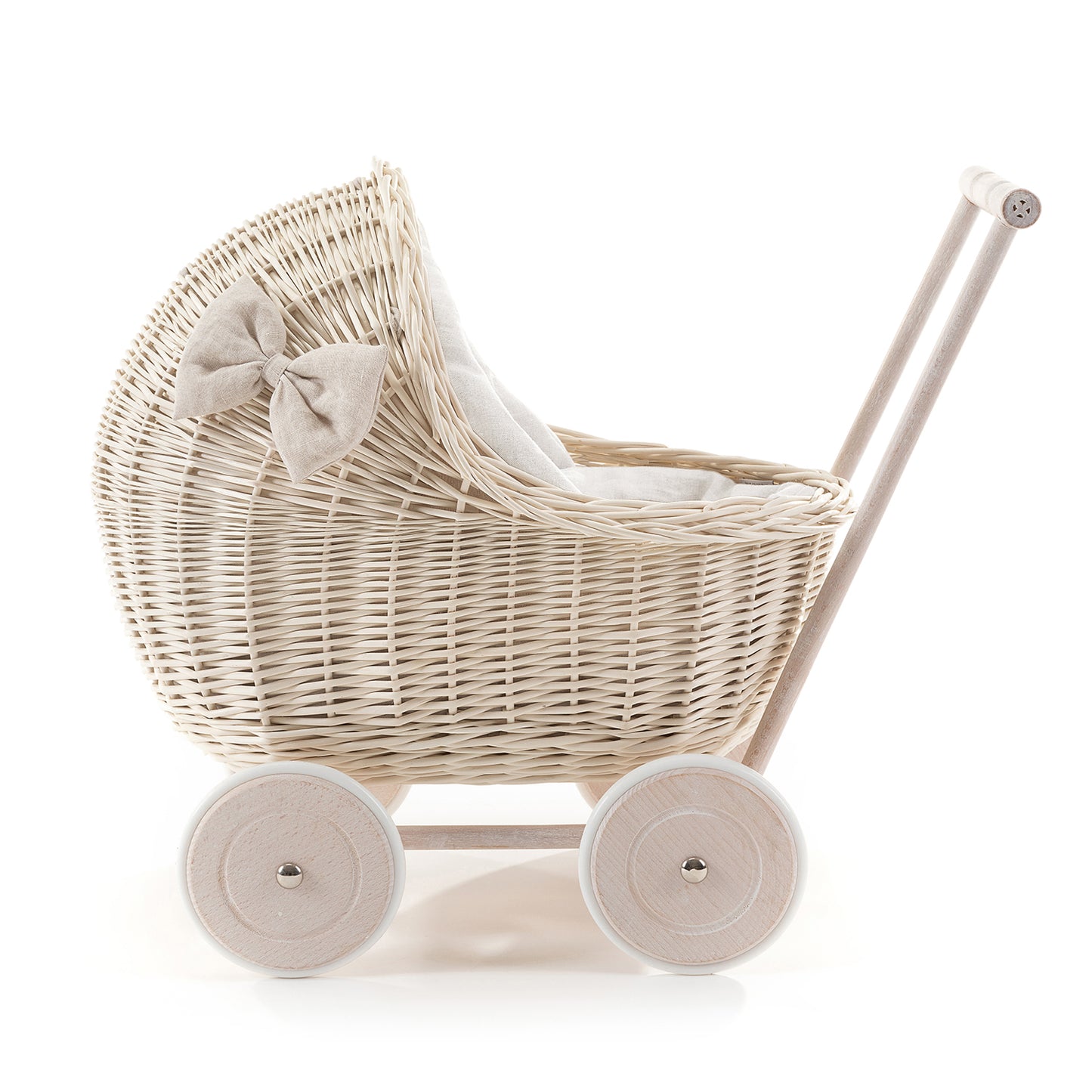 Desayer Rieten poppenwagen met witte voering, inclusief dekentje en kussentje en handvat