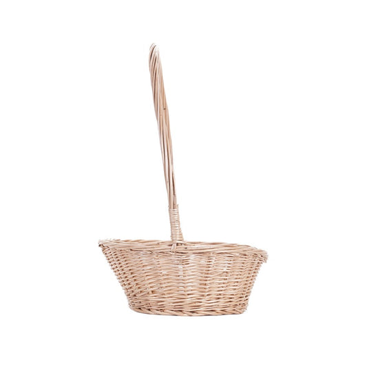 Zisoria wicker gift basket for flowers and sweets, with a tall handle TheWickerStories