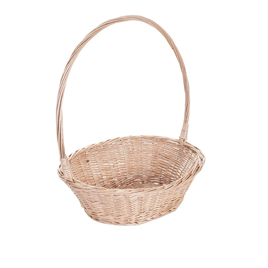 Zisoria wicker gift basket for flowers and sweets, with a tall handle TheWickerStories