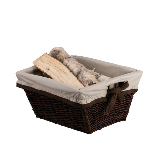 Formelia Rieten mand voor haardhout met crèmekleurige bies en handvatten TheWickerStories