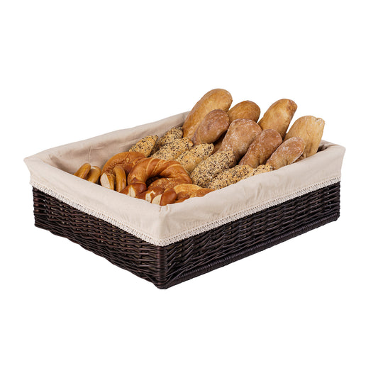 Toneria wicker bread basket for display with beige trim TheWickerStories