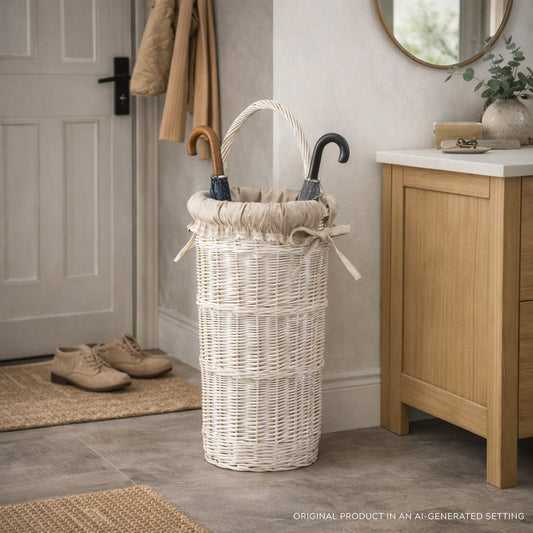 cesto in vimini per ombrelli con rifinitura beige