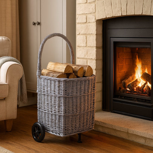 Solette wicker firewood basket with wheels and handle TheWickerStories