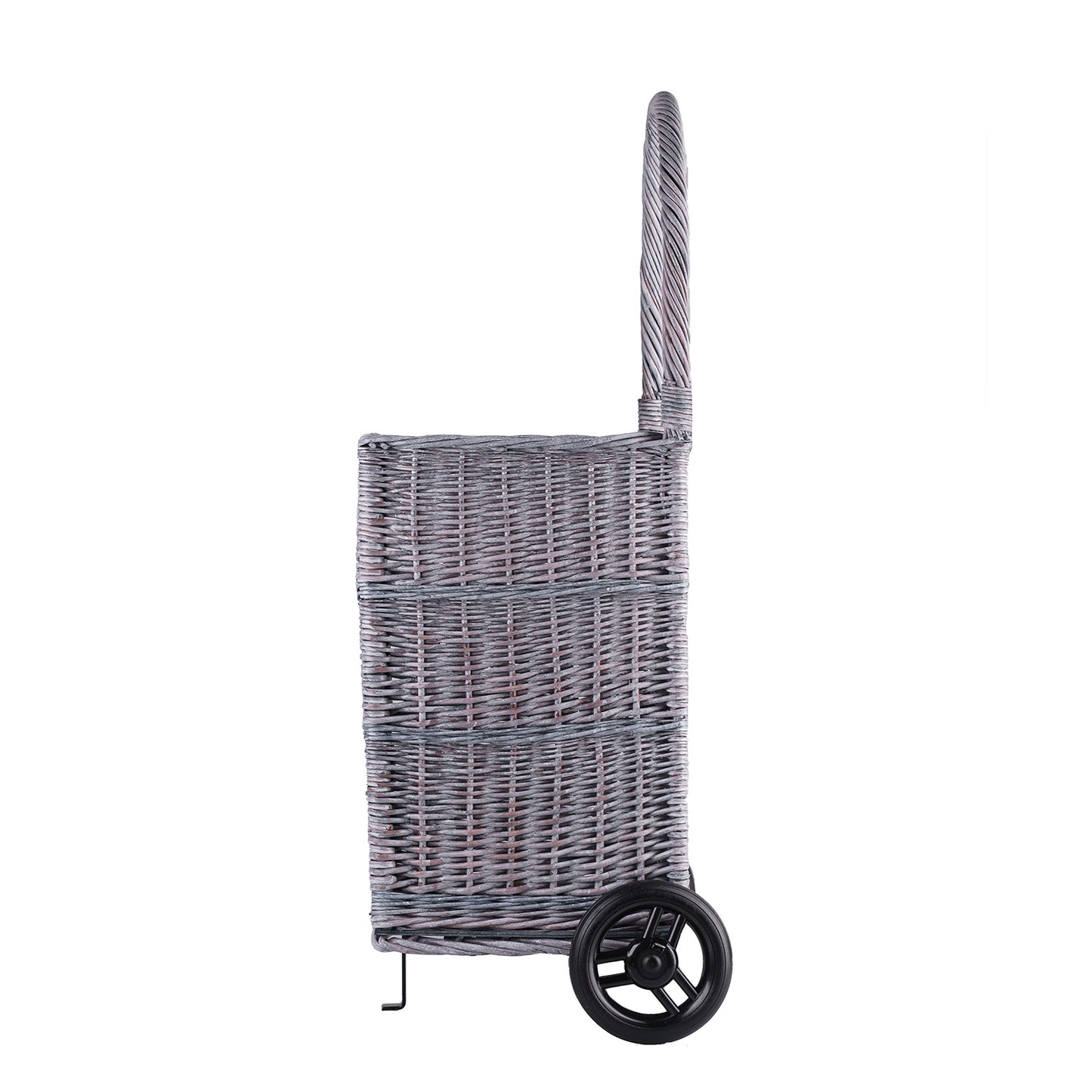 Solette panier en osier pour cheminée avec roulettes et poignée