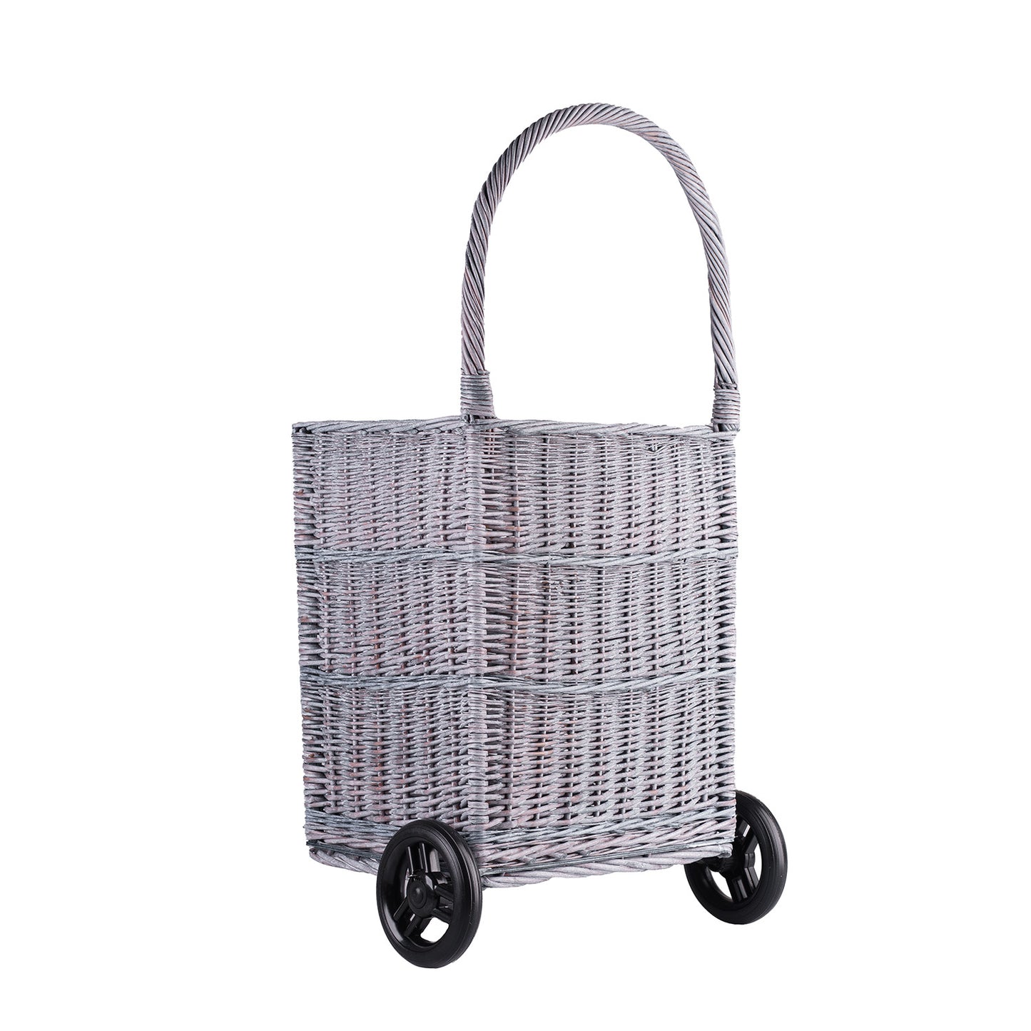 Solette panier en osier pour cheminée avec roulettes et poignée