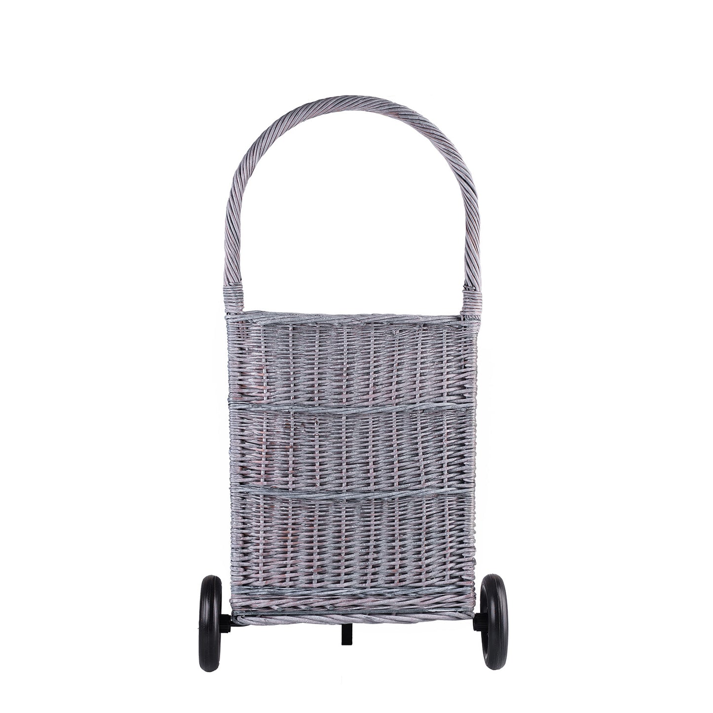 Solette panier en osier pour cheminée avec roulettes et poignée