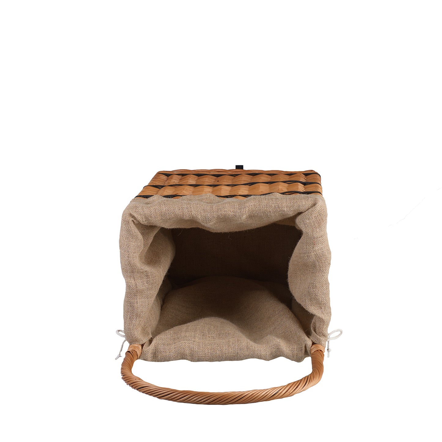 Solette panier de cheminée en osier avec bordure en jute, roulettes et poignée