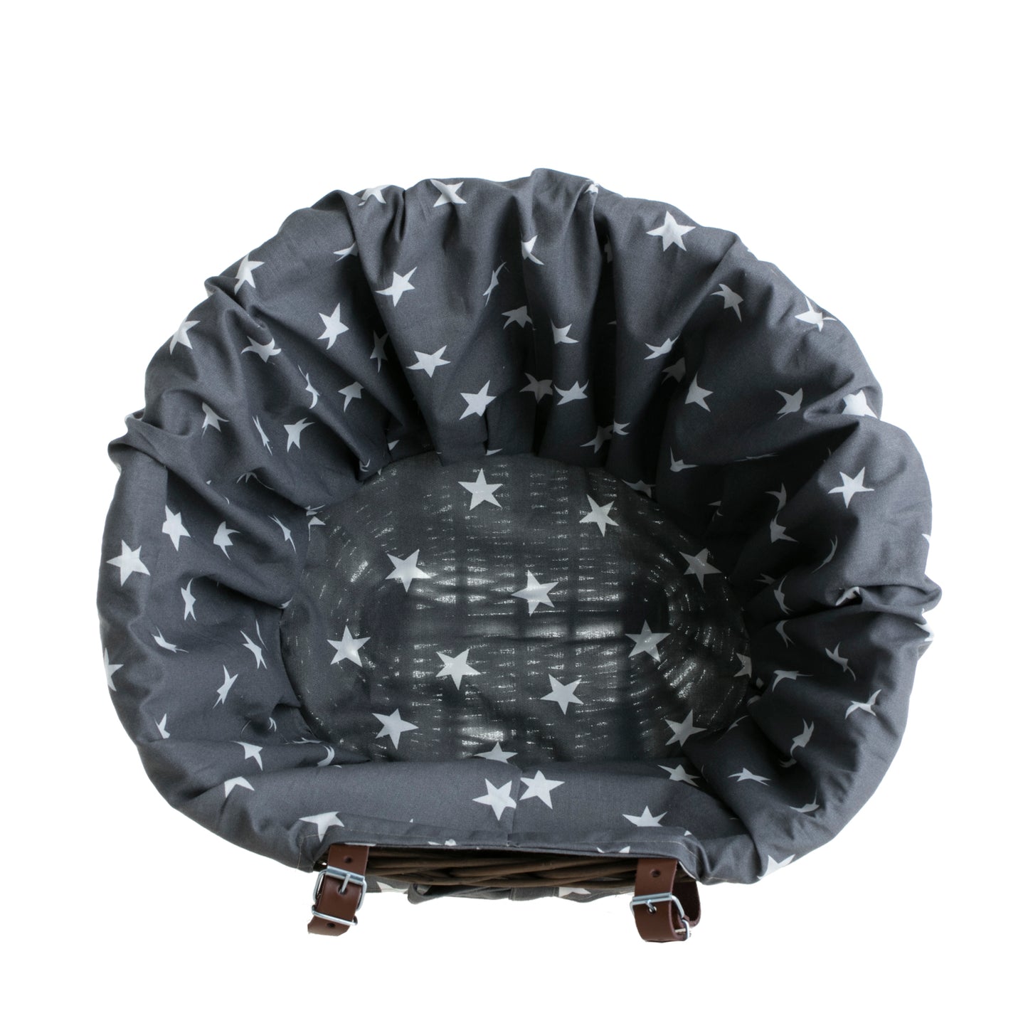 Paulus Ψάθινο καλάθι ποδηλάτου με μπλε επένδυση και ιμάντες στερέωσης για το τιμόνι TheWickerStories