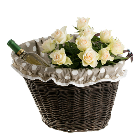 Paulus wicker bicycle basket with beige trim, for handlebars TheWickerStories