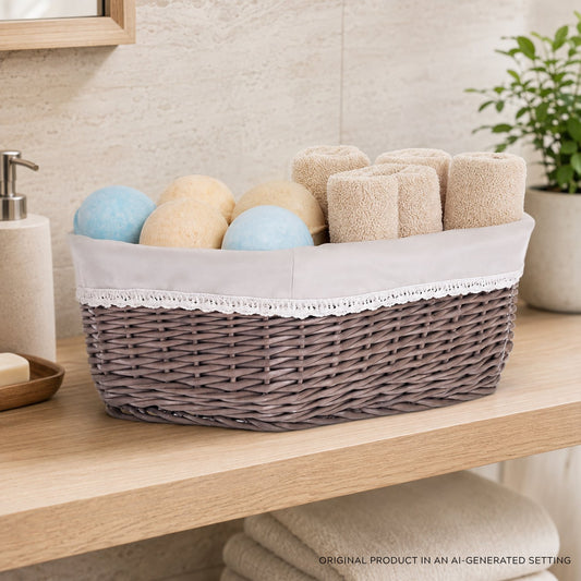 cestino in vimini con fodera beige