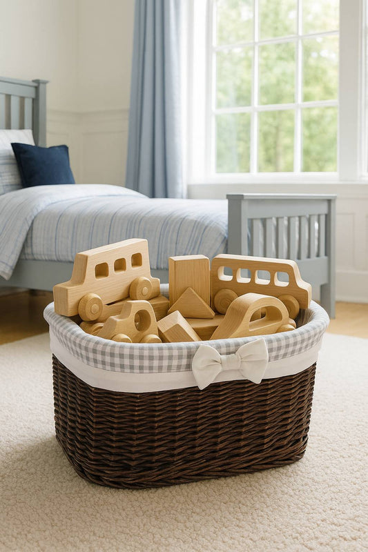 Nestor small wicker basket with grey lining TheWickerStories