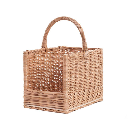 Feloria wicker firewood basket with handle and lowered front TheWickerStories