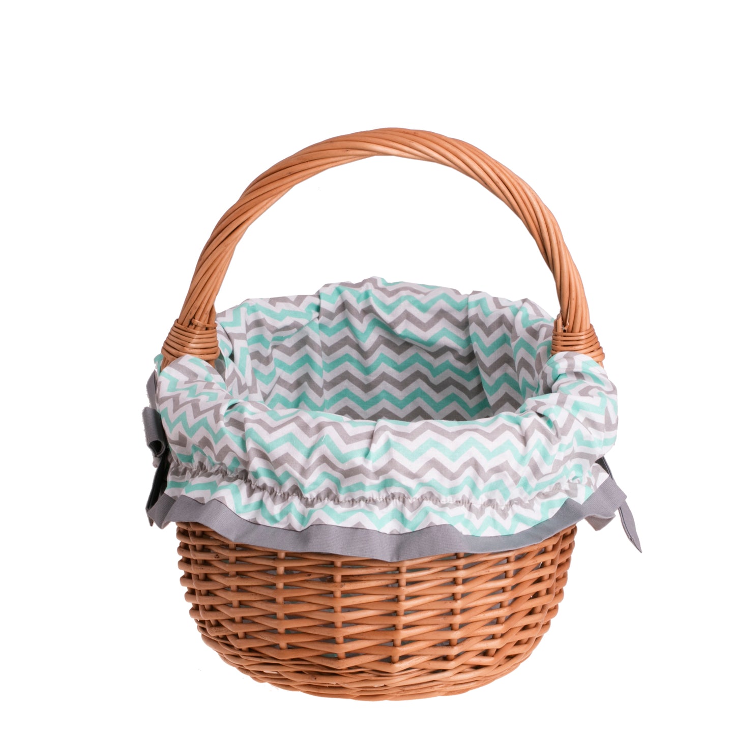 Werburga Panier à provisions en osier avec bordure gris-menthe et une anse TheWickerStories