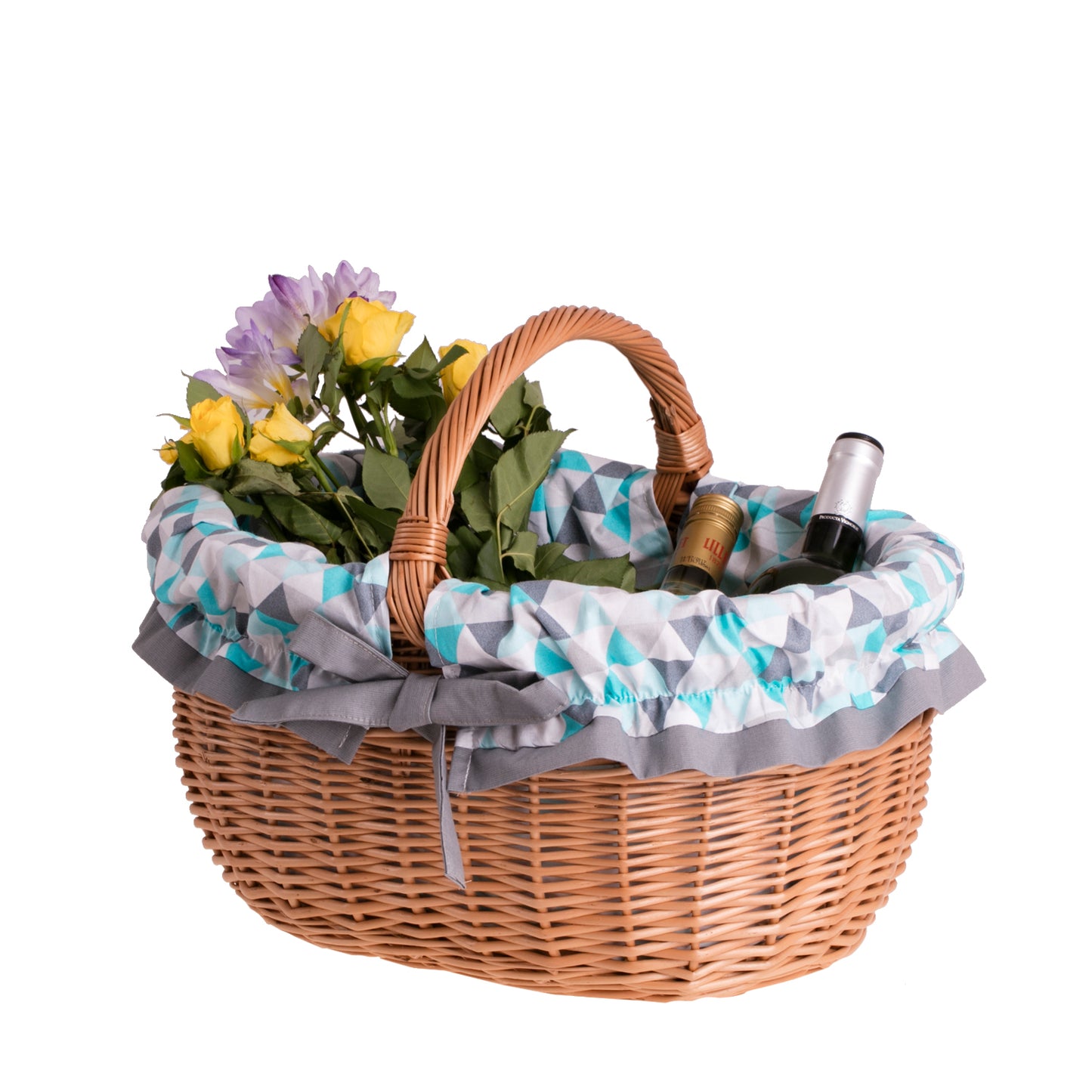 Werburga winkelmand met handvat van wilgentenen en blauwe afwerking