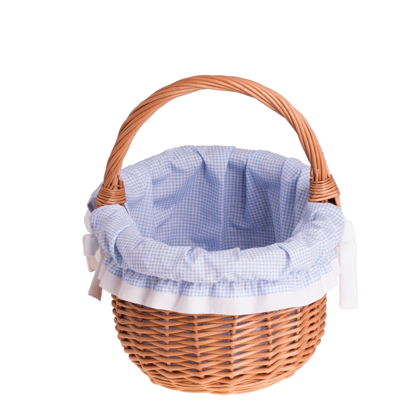 Werburga shopping basket with a wicker handle and blue trim TheWickerStories