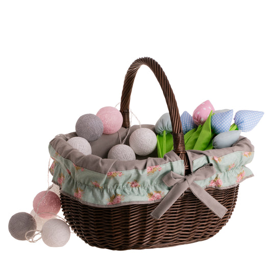 Werburga shopping basket with a wicker handle and gray trim TheWickerStories