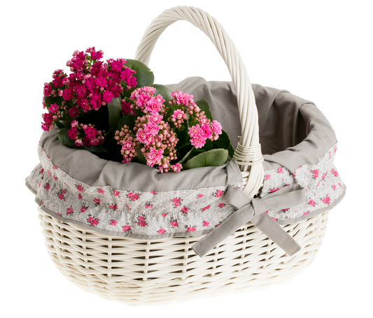 Werburga shopping basket with a wicker handle and gray trim TheWickerStories