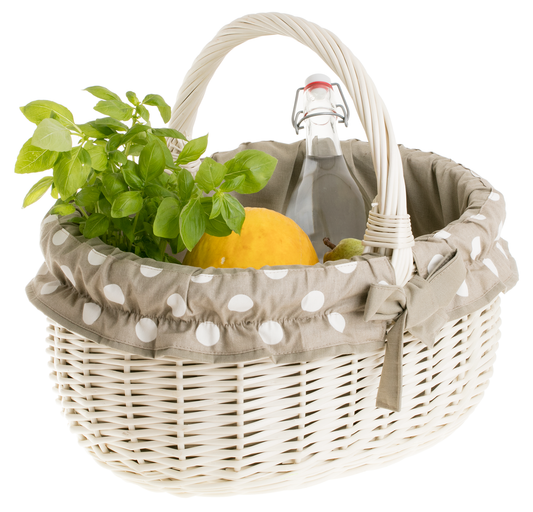 Werburga shopping basket with a wicker handle and beige trim TheWickerStories