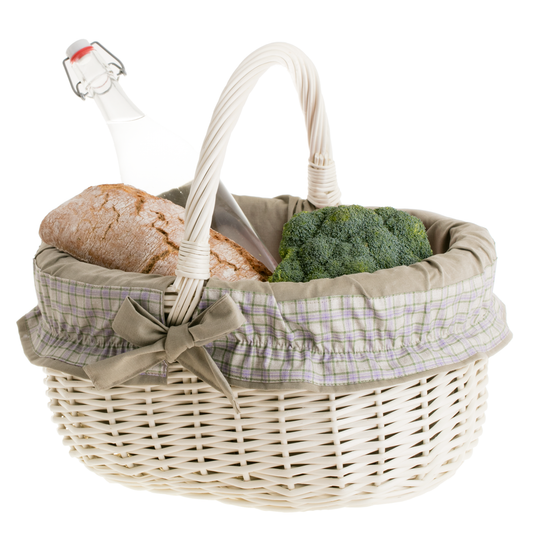 Werburga cesto per la spesa con manico in vimini e rifinitura beige TheWickerStories