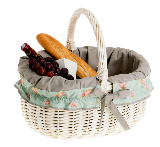 Werburga shopping basket with a wicker handle and gray trim TheWickerStories