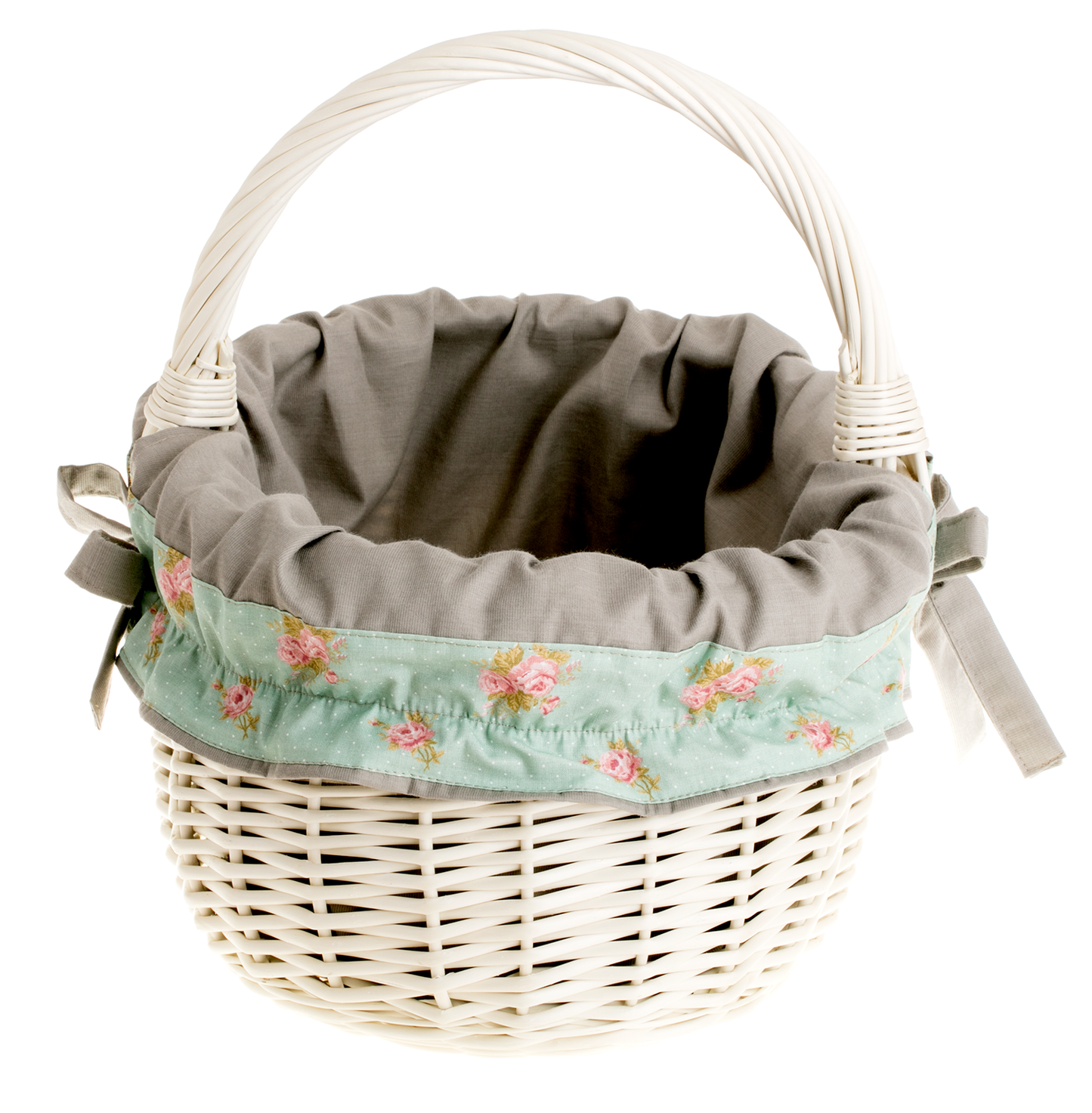 Werburga cesto per la spesa con manico in vimini e rifinitura grigia TheWickerStories