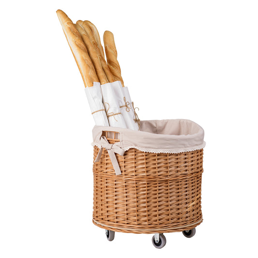 Caros decorative wicker basket with beige trim TheWickerStories