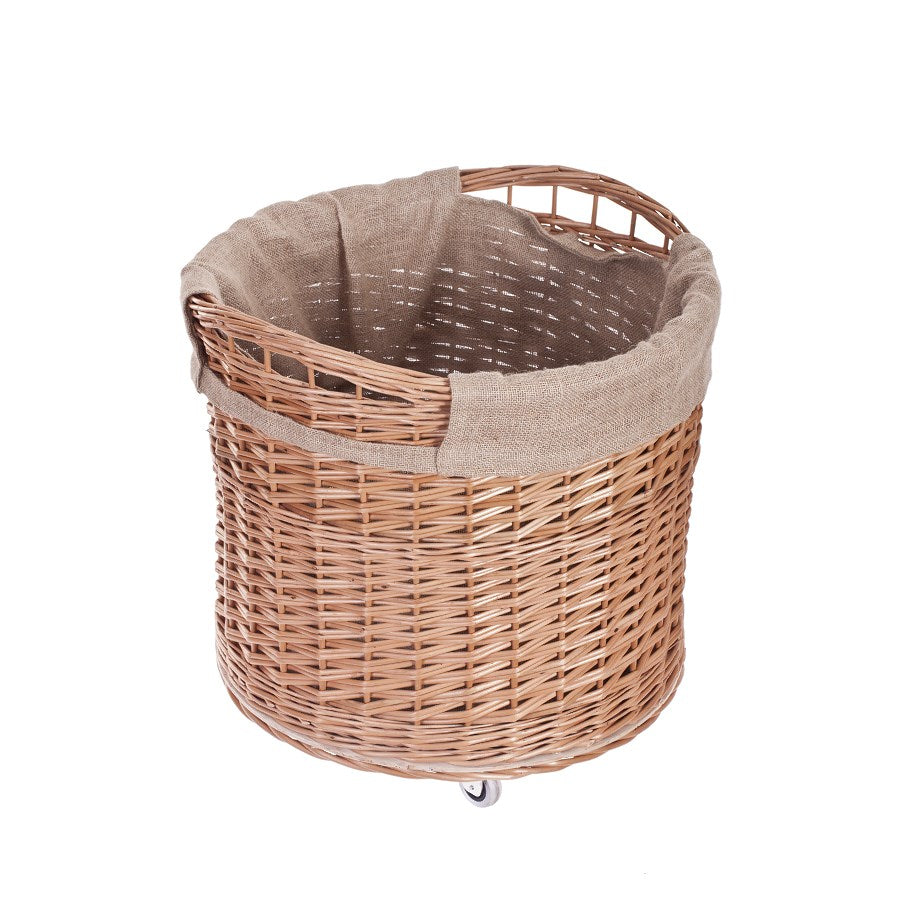 Caros wicker basket container with beige trim and wheels