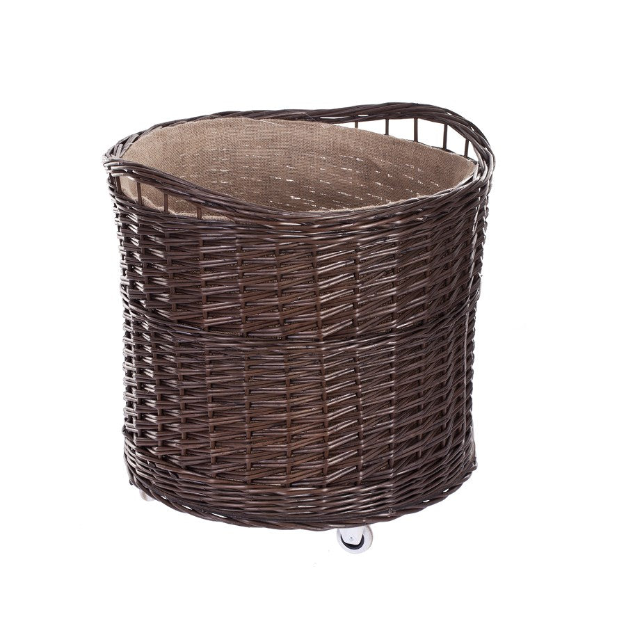Caros wicker basket container with beige trim and wheels TheWickerStories