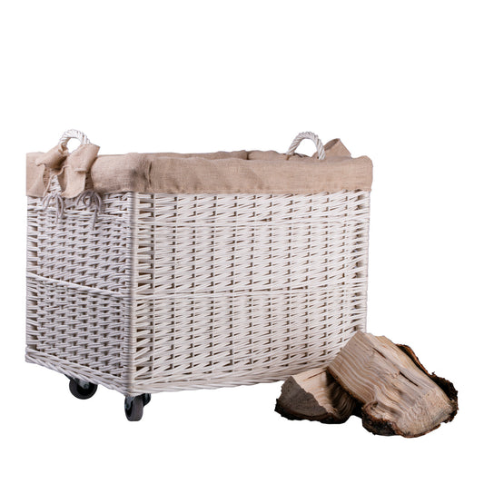 Salux wicker storage basket with jute trim, handles, and wheels TheWickerStories