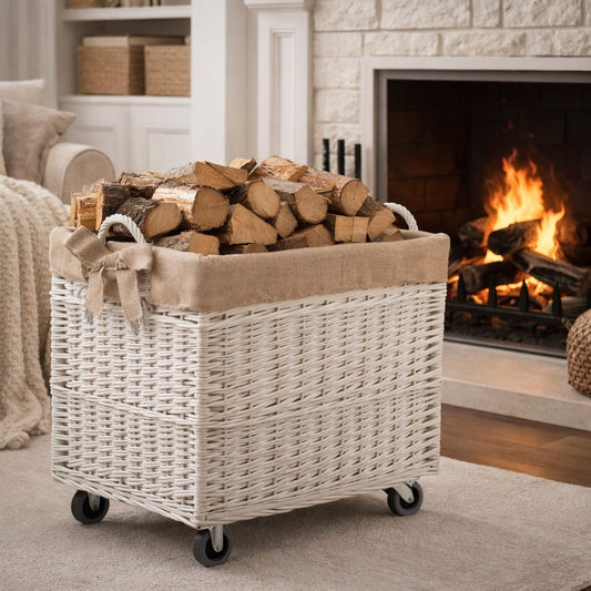 Salux wicker storage basket with jute trim, handles, and wheels TheWickerStories