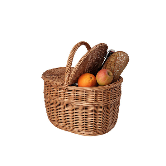 proutěný piknikový koš s víkem a rukojetí