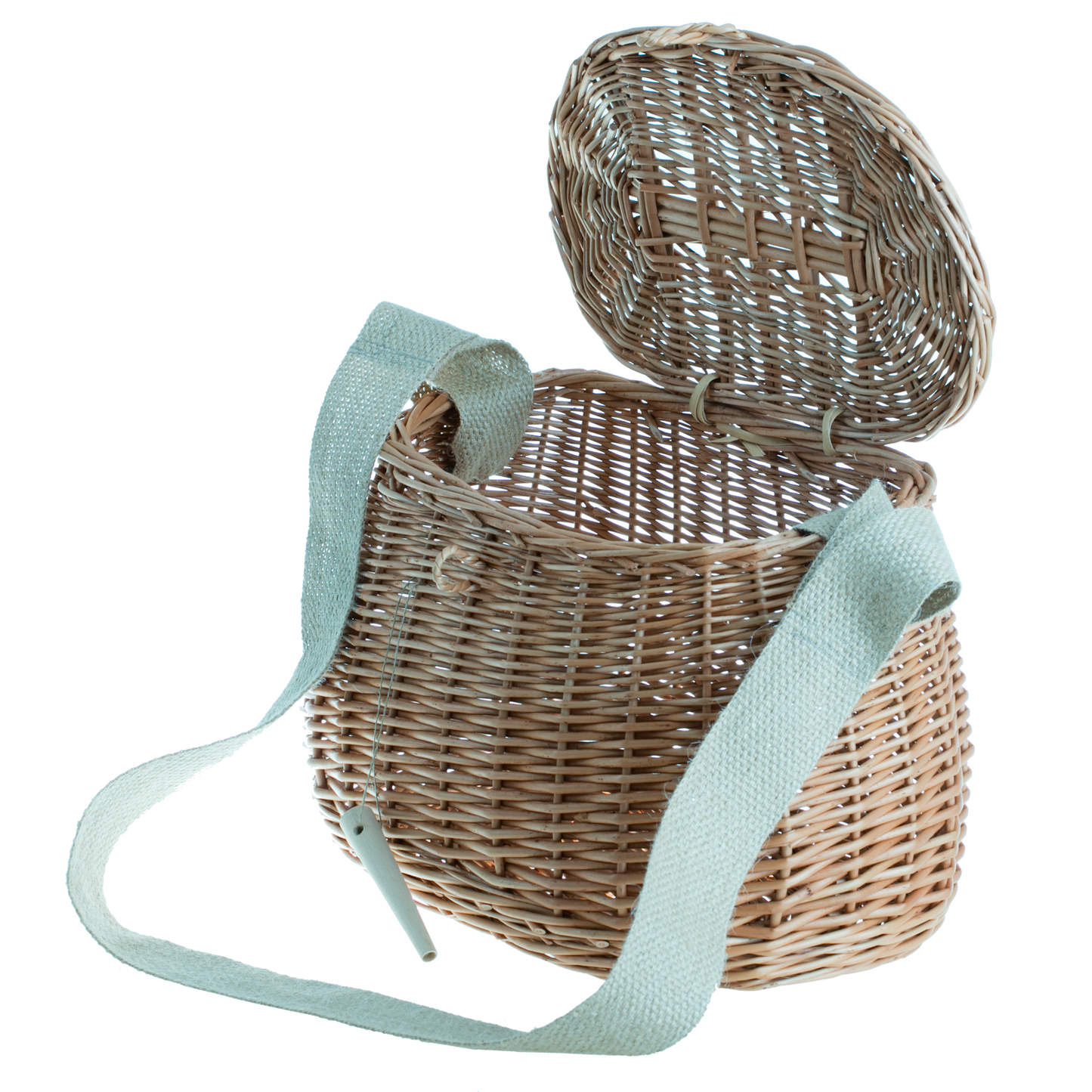 Marone wicker fishing basket with strap and clasp TheWickerStories
