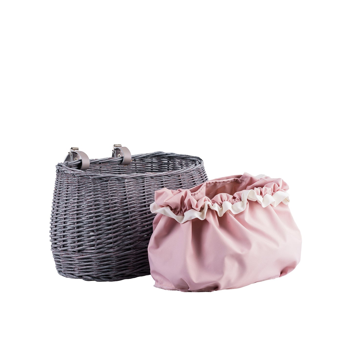 Marone petit panier de vélo en osier avec doublure rose et sangles