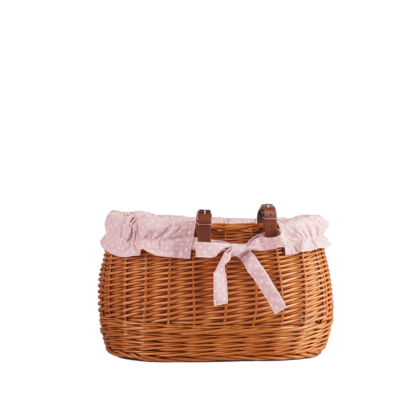Marone wicker bike basket with pink lining and straps