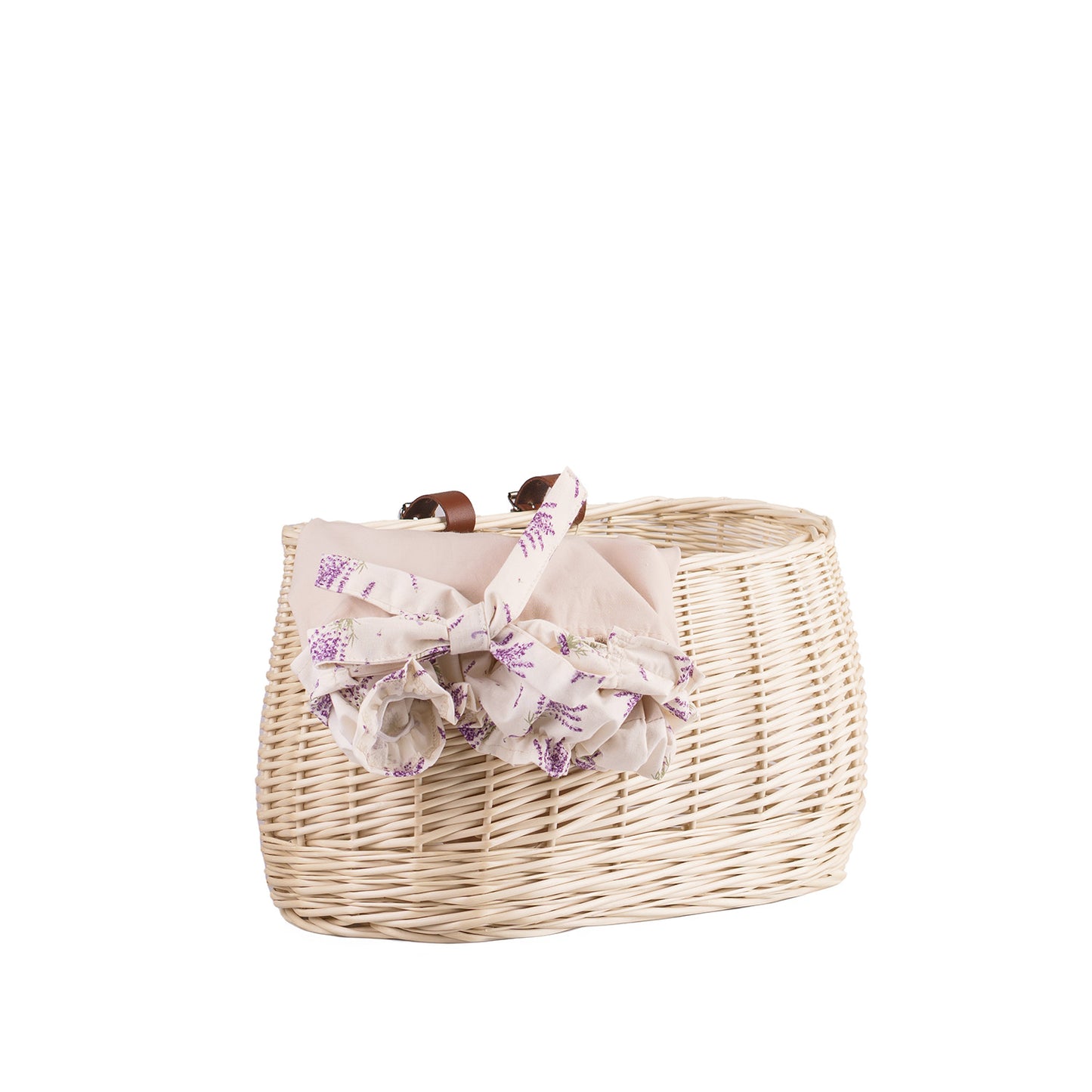 Marone petit panier de vélo en osier avec doublure beige et sangles