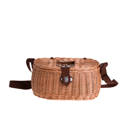 Marone wicker fishing basket with strap and clasp TheWickerStories