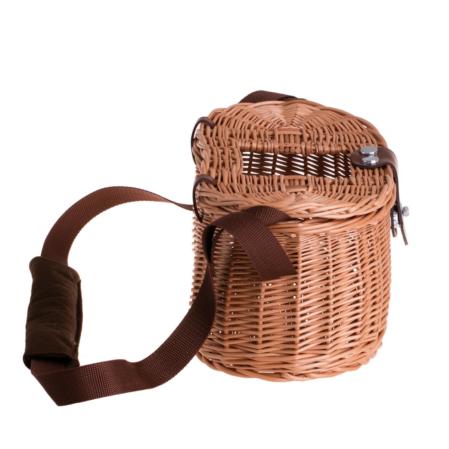 Marone cesto de pesca de vime com alça e fecho TheWickerStories