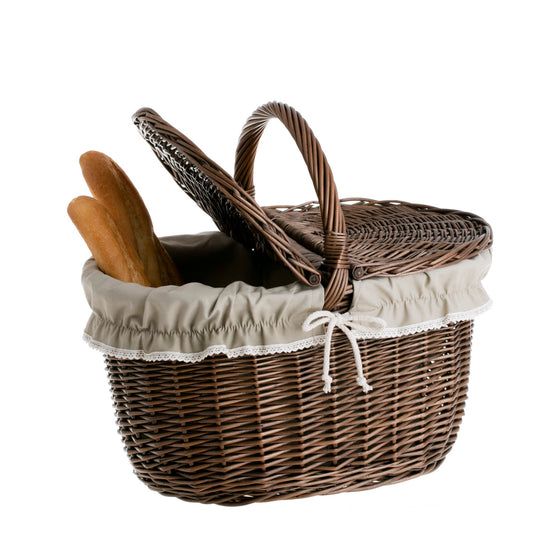 picknickkorg i flätad rotting med beige foder och lock