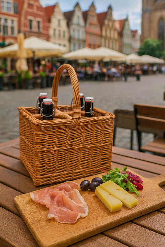 wicker bottle basket with compartments and handle